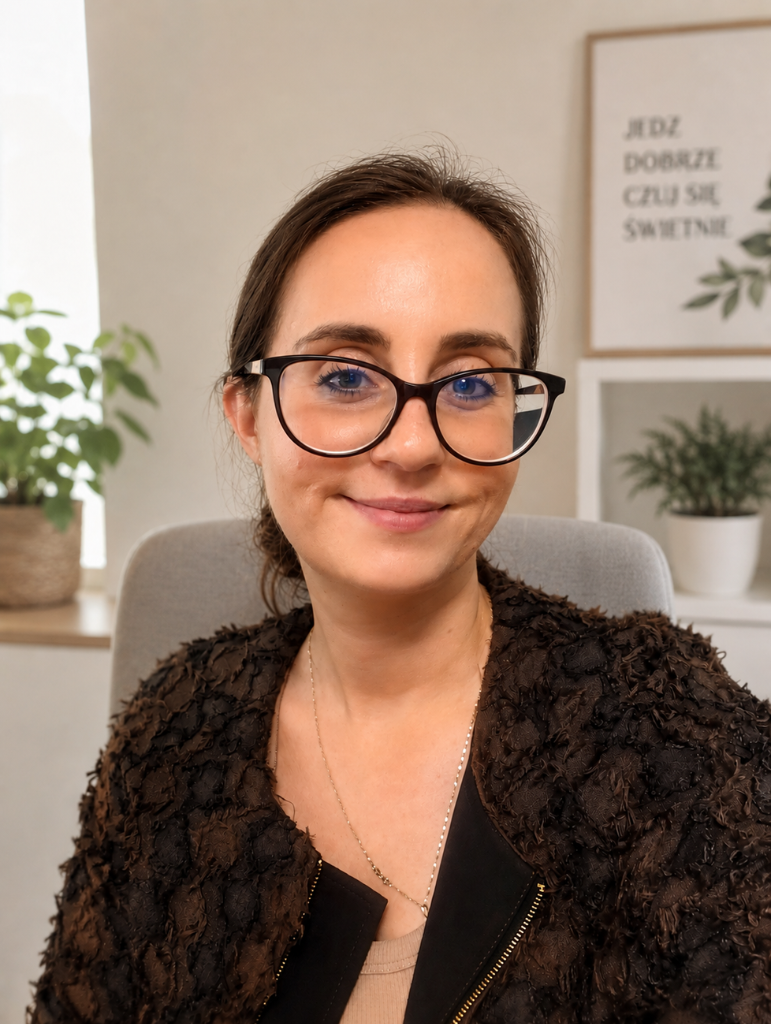Dietetyk kliniczny Justyna Sonowska – zdjęcie portretowe w gabinecie dietetycznym